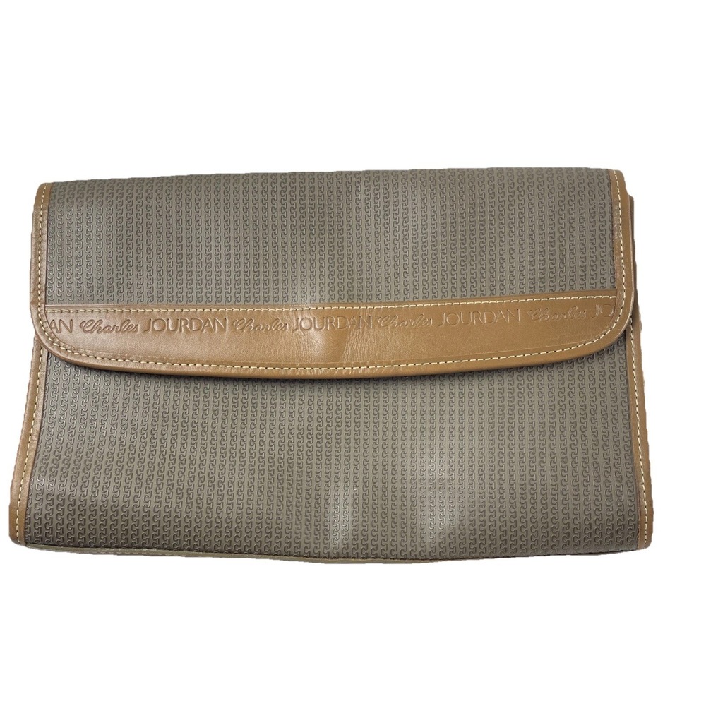 Charles Jourdan Brown Clutch Pouch Bag w Lock Keys Magnetic Zip Closure Japan‎